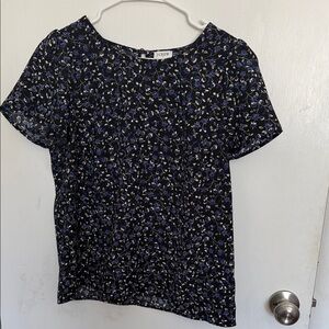 J. Crew Black and Blue Floral Blouse